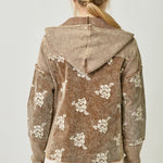 Washed Toffee Embroidered Hoodie Jacket - The Nines
