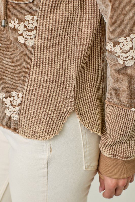 Washed Toffee Embroidered Hoodie Jacket - The Nines