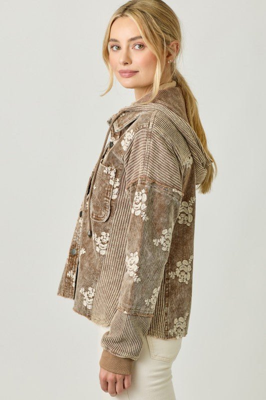 Washed Toffee Embroidered Hoodie Jacket - The Nines