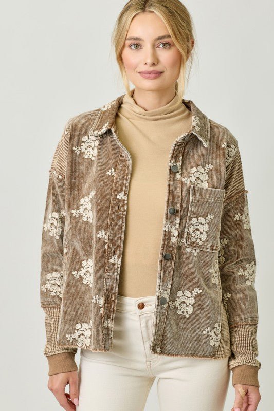 Washed Toffee Embroidered Hoodie Jacket - The Nines