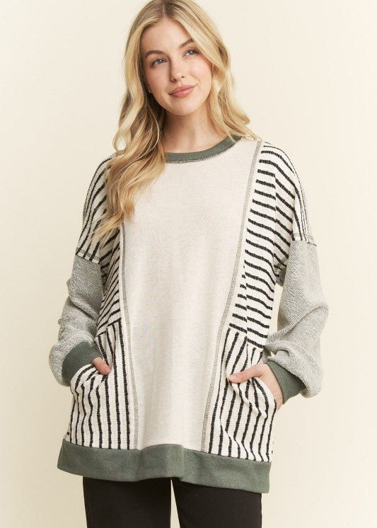 Olive Long Sleeve Colorblock Top - The Nines