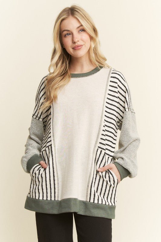 Olive Long Sleeve Colorblock Top - The Nines