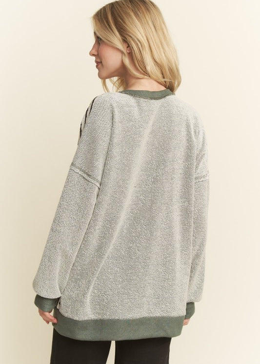 Olive Long Sleeve Colorblock Top - The Nines