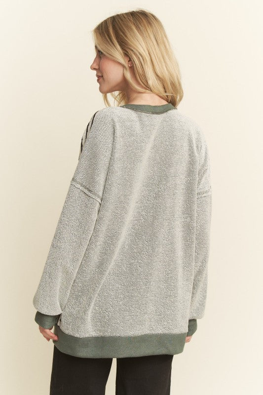 Olive Long Sleeve Colorblock Top - The Nines