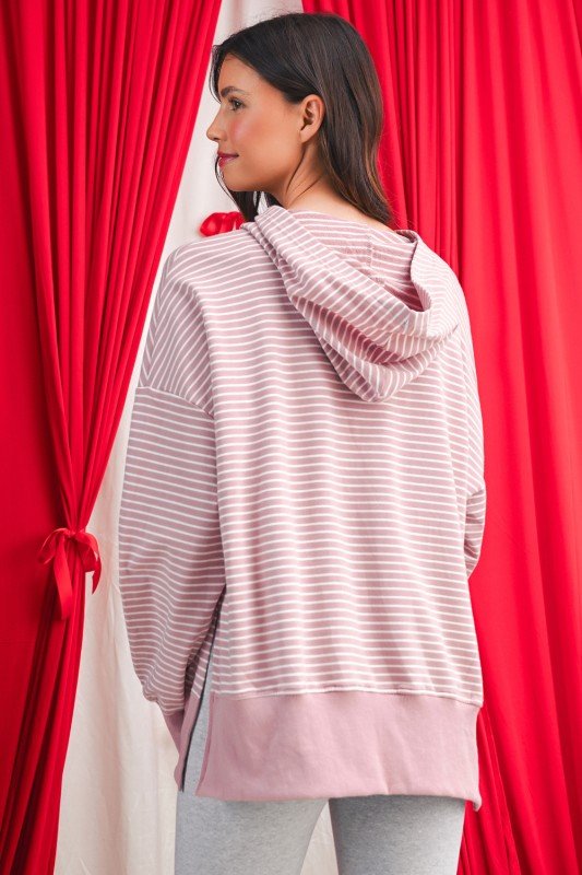 Striped Thumbhole Side Slit Hoodie - The Nines