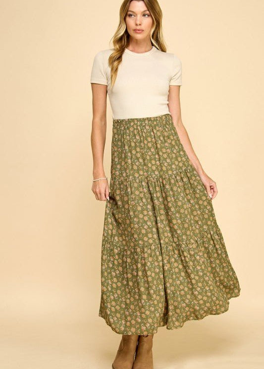 Tiered Elastic Waist Midi Skirts - 2 Colors! - The Nines