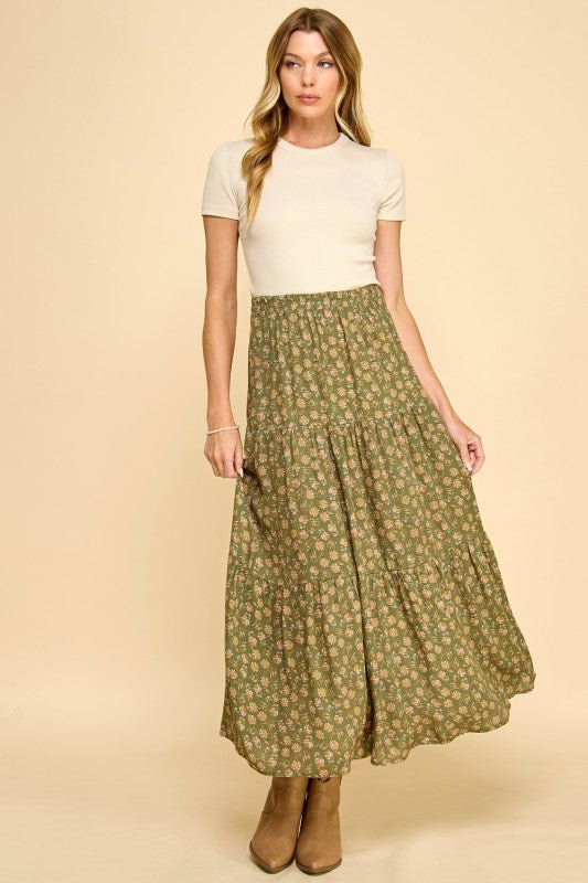 Tiered Elastic Waist Midi Skirts - 2 Colors! - The Nines