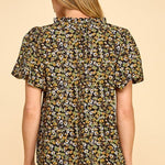 Black & Yellow Floral Puff Sleeve Top - The Nines