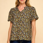 Black & Yellow Floral Puff Sleeve Top - The Nines