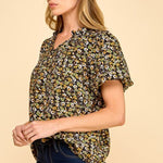 Black & Yellow Floral Puff Sleeve Top - The Nines