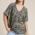 Olive Relaxed Camo Dolman Top - The Nines