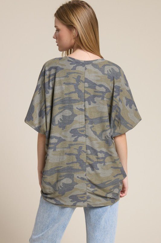 Olive Relaxed Camo Dolman Top - The Nines