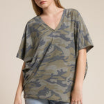 Olive Relaxed Camo Dolman Top - The Nines