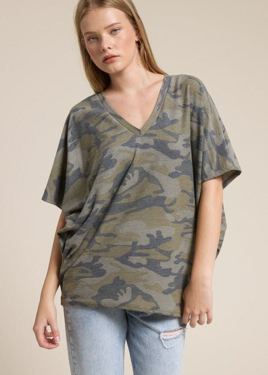 Olive Relaxed Camo Dolman Top - The Nines