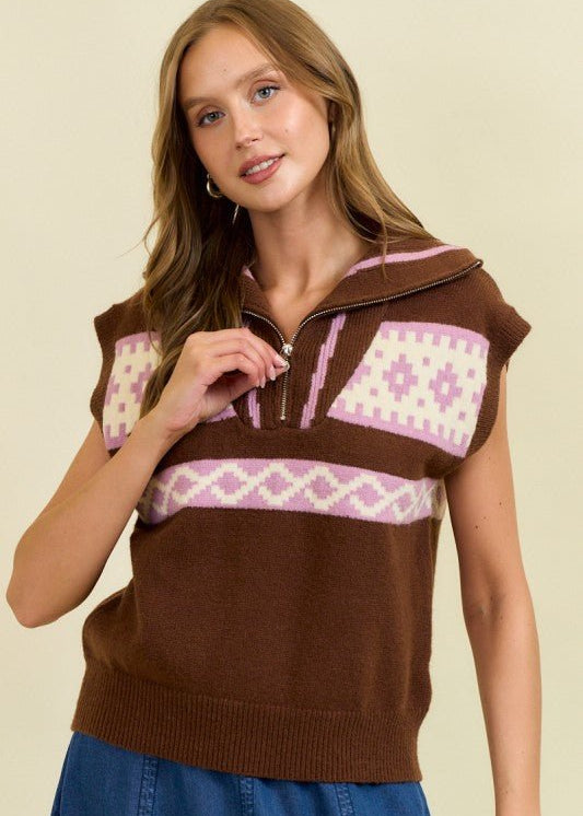 Fair Isle Zip Sweater Vest - 2 colors! - The Nines