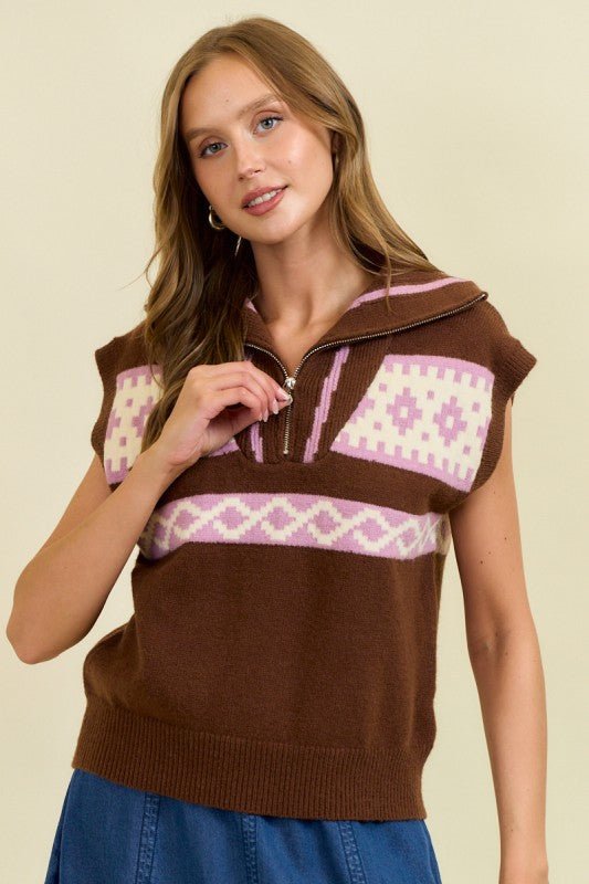 Fair Isle Zip Sweater Vest - 2 colors! - The Nines