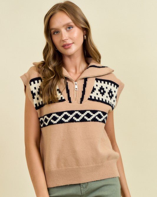 Fair Isle Zip Sweater Vest - 2 colors! - The Nines