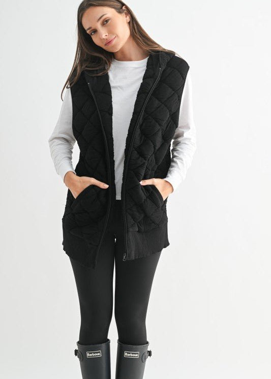 Mono B Quilted Hooded Zip Vest - The Nines