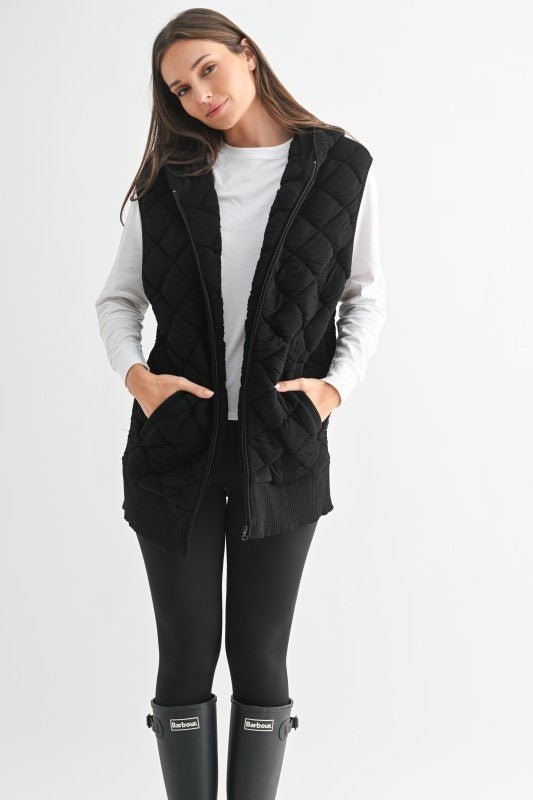 Mono B Quilted Hooded Zip Vest - The Nines