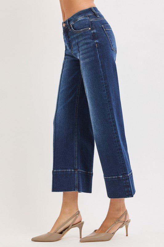Risen Mid Rise Crop Pintuck Wide Leg Jean - The Nines