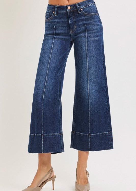 Risen Mid Rise Crop Pintuck Wide Leg Jean - The Nines