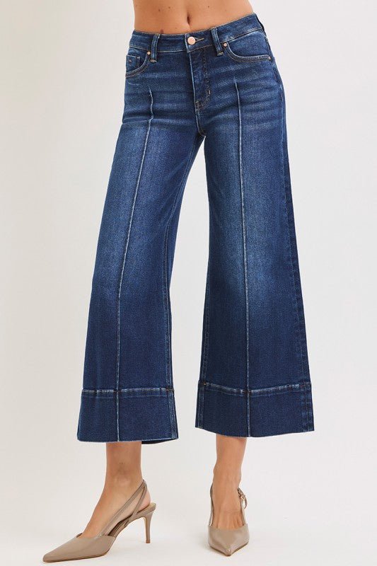 Risen Mid Rise Crop Pintuck Wide Leg Jean - The Nines