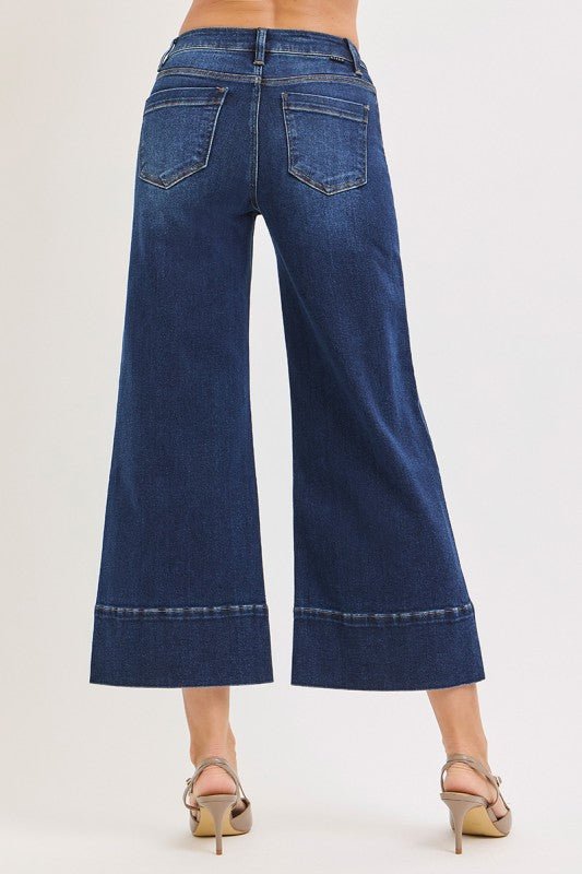 Risen Mid Rise Crop Pintuck Wide Leg Jean - The Nines