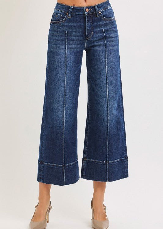 Risen Mid Rise Crop Pintuck Wide Leg Jean - The Nines