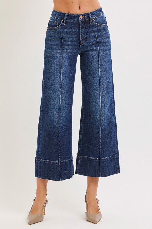 Risen Mid Rise Crop Pintuck Wide Leg Jean - The Nines
