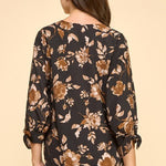 Black & Brown Floral Tie Sleeve Top - The Nines