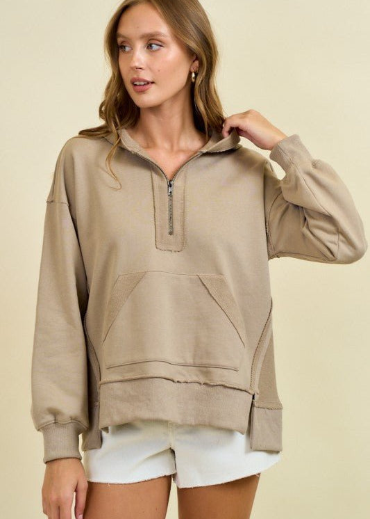 Reverse Fabric Half Zip Sweatshirts - 2 Colors! - The Nines