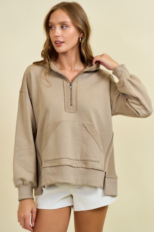 Reverse Fabric Half Zip Sweatshirts - 2 Colors! - The Nines
