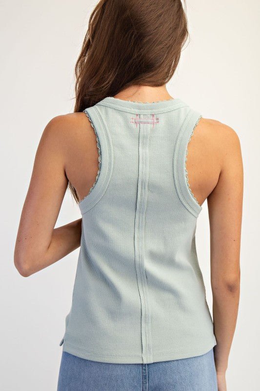 Ribbed Lace Trim Tank Top - 4 Colors! - The Nines