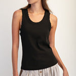 Ribbed Lace Trim Tank Top - 4 Colors! - The Nines