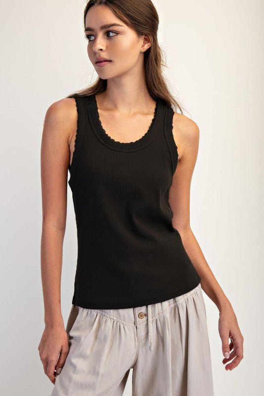 Ribbed Lace Trim Tank Top - 4 Colors! - The Nines
