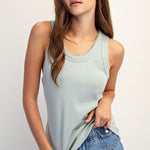 Ribbed Lace Trim Tank Top - 4 Colors! - The Nines