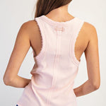 Ribbed Lace Trim Tank Top - 4 Colors! - The Nines