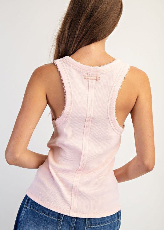 Ribbed Lace Trim Tank Top - 4 Colors! - The Nines