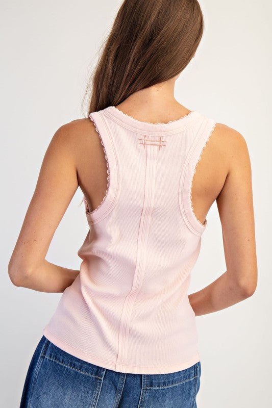 Ribbed Lace Trim Tank Top - 4 Colors! - The Nines