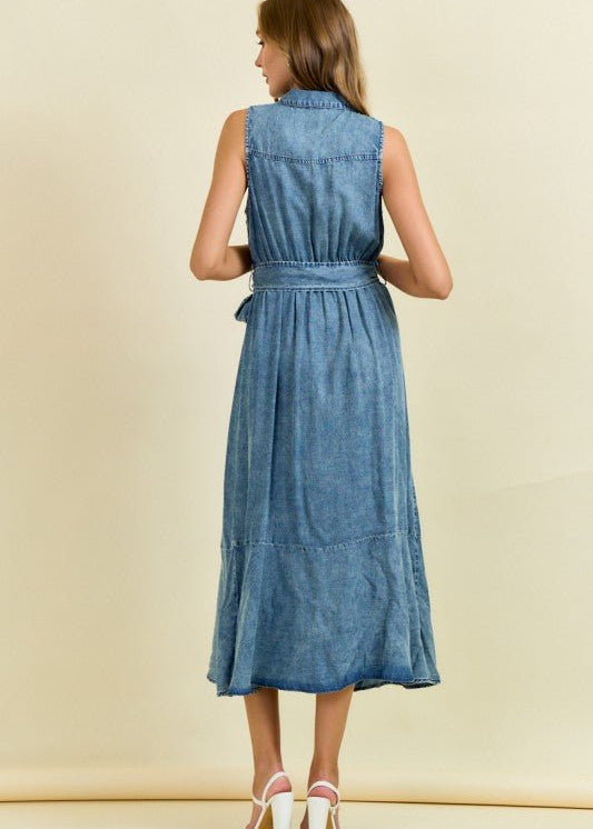 Dark Denim Belted Sun Dress - The Nines