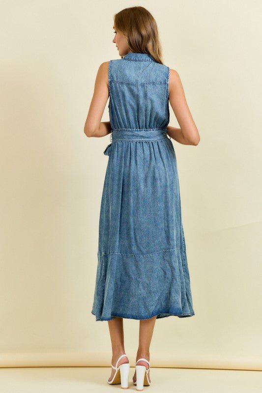 Dark Denim Belted Sun Dress - The Nines