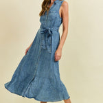 Dark Denim Belted Sun Dress - The Nines