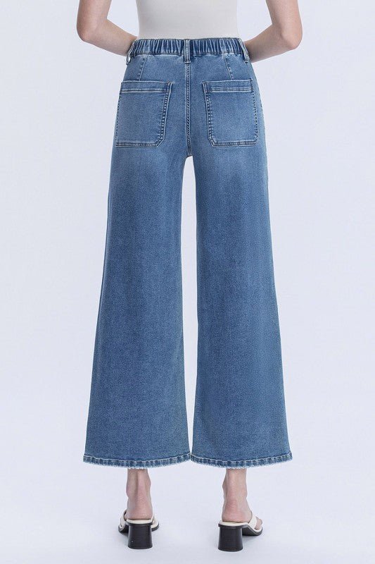 Vervet Elastic Waist Band Comfort Stretch Wide Leg Jean - The Nines