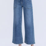 Vervet Elastic Waist Band Comfort Stretch Wide Leg Jean - The Nines