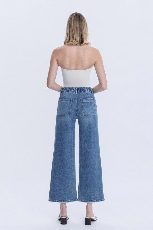 Vervet Elastic Waist Band Comfort Stretch Wide Leg Jean - The Nines