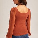 Rust Scalloped Neck Chiffon Top - The Nines