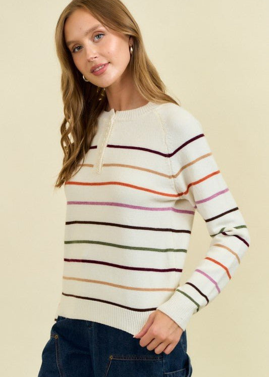 Addison Multicolor Striped Henley - The Nines