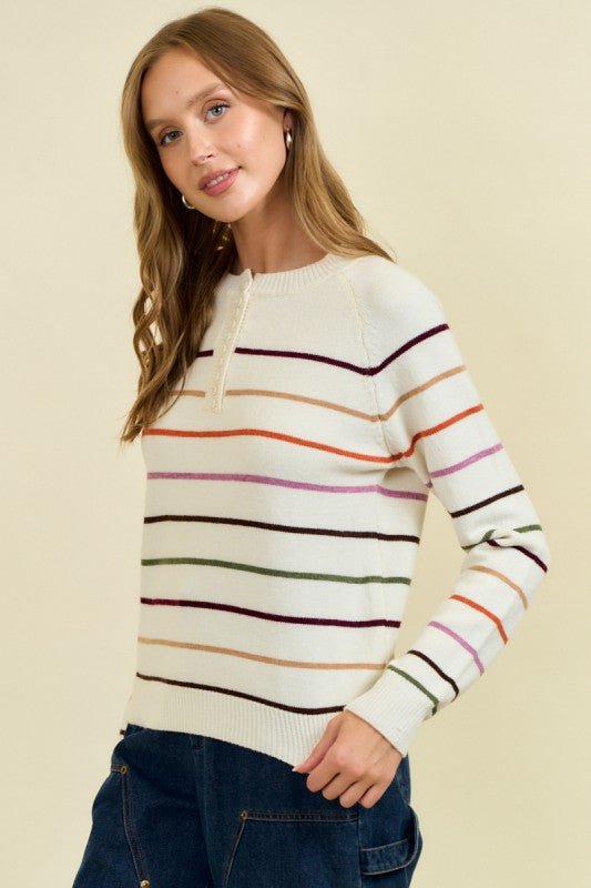 Addison Multicolor Striped Henley - The Nines