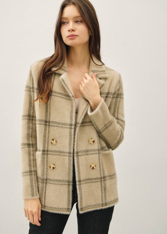 Khaki & Green Plaid Cardigan Jacket - The Nines