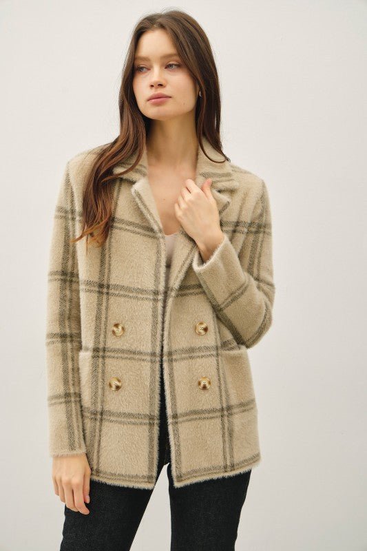Khaki & Green Plaid Cardigan Jacket - The Nines